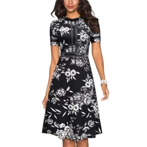 Homeyee Black and White Floral Midi Dress 8